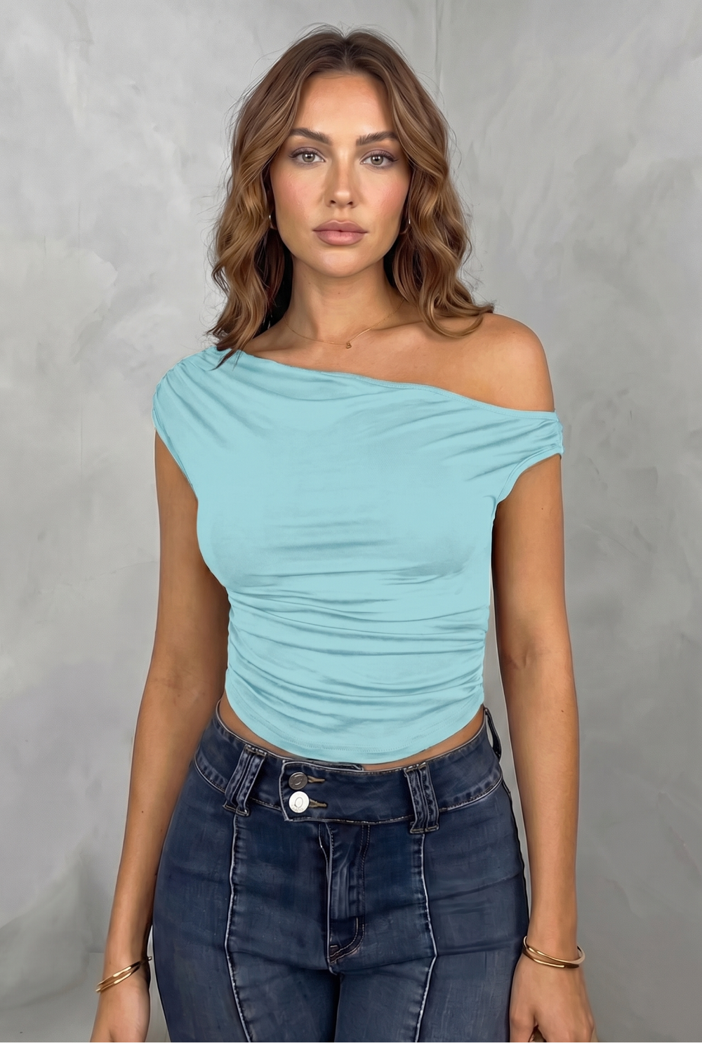 Women's Asymmetric One Shoulder Ruched Top – Stretch Fit Sleeveless Top