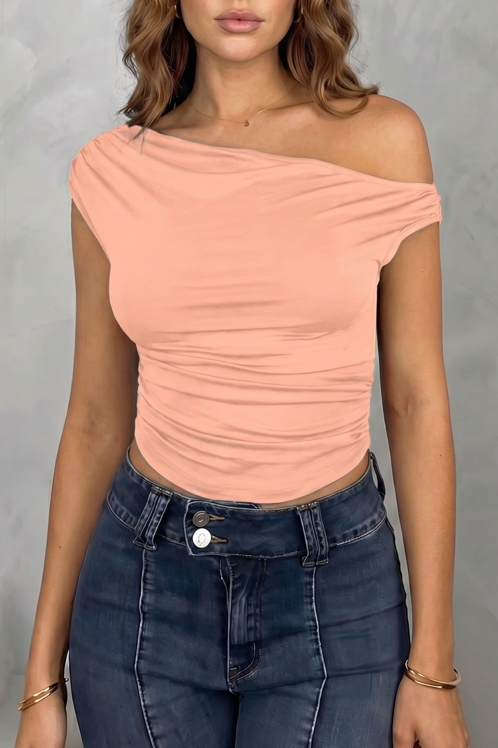 Women's Asymmetric One Shoulder Ruched Top – Stretch Fit Sleeveless Top