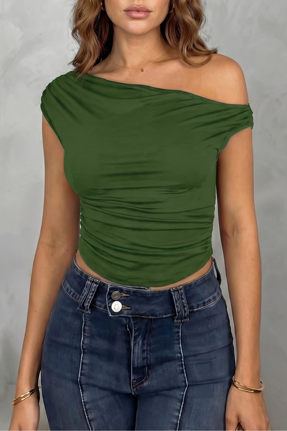 Women's Asymmetric One Shoulder Ruched Top – Stretch Fit Sleeveless Top