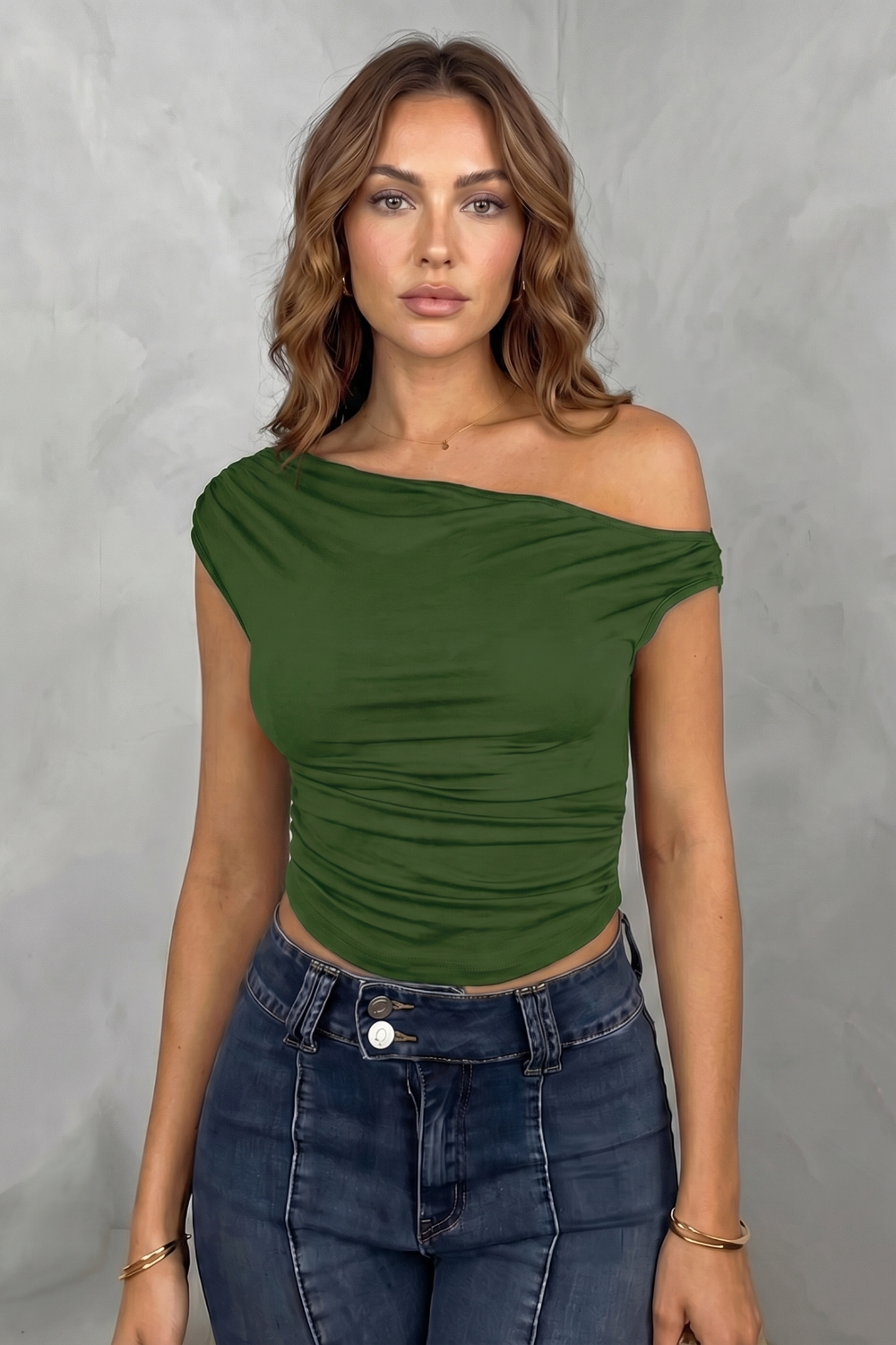Women's Asymmetric One Shoulder Ruched Top – Stretch Fit Sleeveless Top
