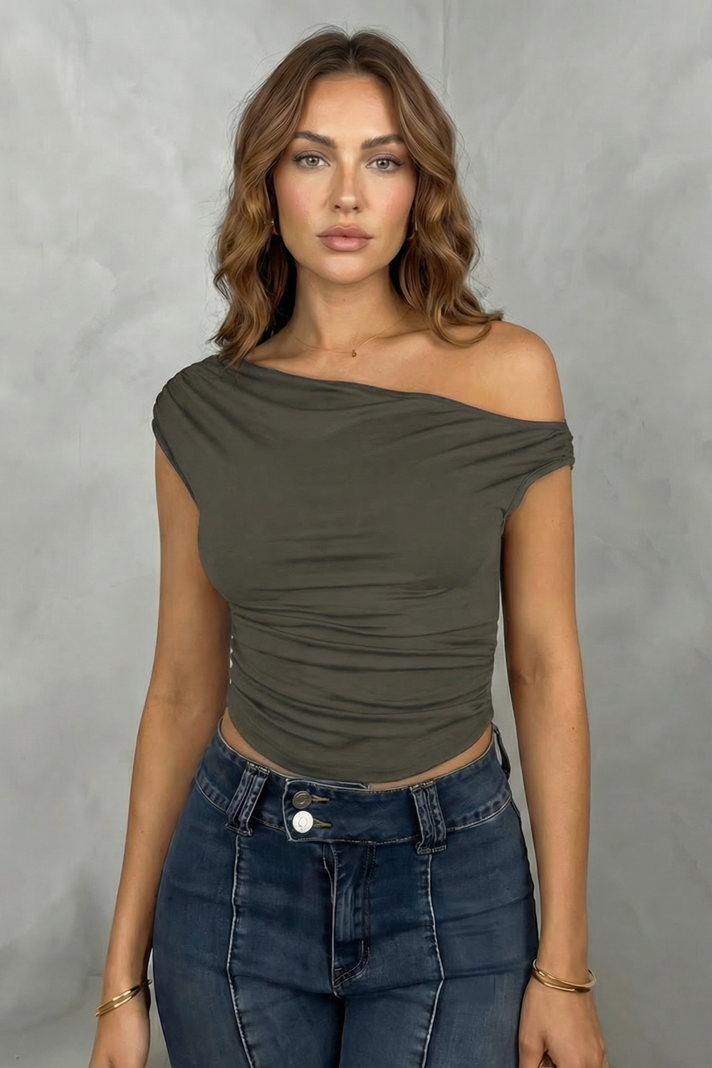 Women's Asymmetric One Shoulder Ruched Top – Stretch Fit Sleeveless Top