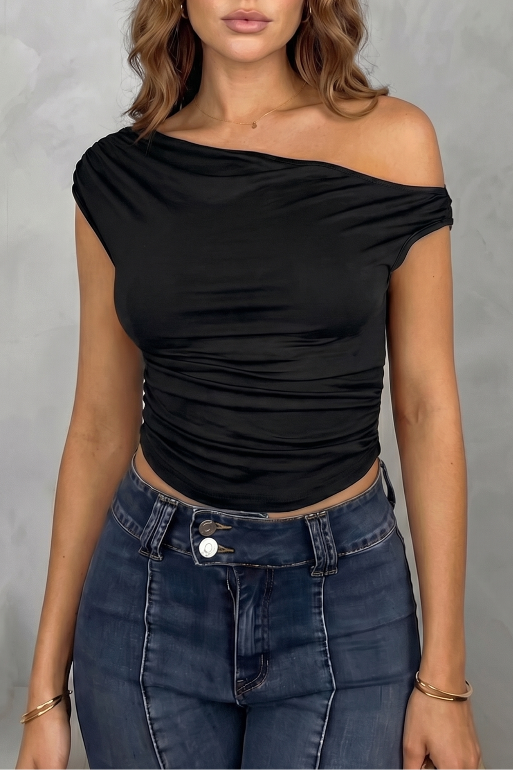 Women's Asymmetric One Shoulder Ruched Top – Stretch Fit Sleeveless Top
