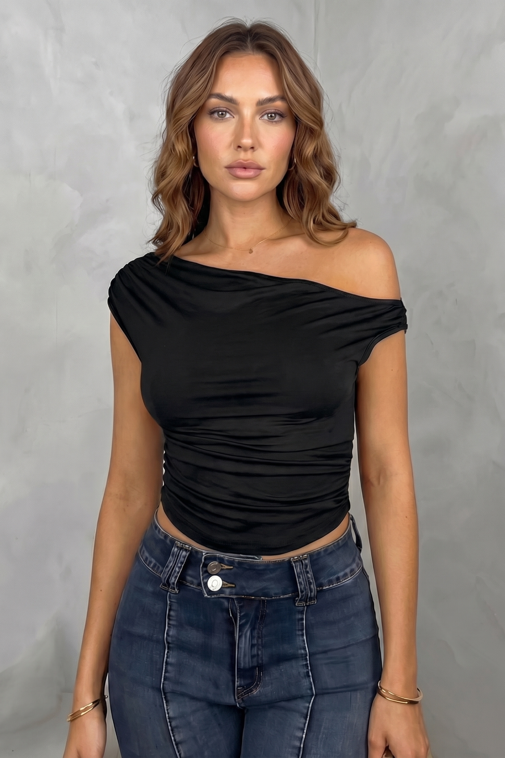Women's Asymmetric One Shoulder Ruched Top – Stretch Fit Sleeveless Top