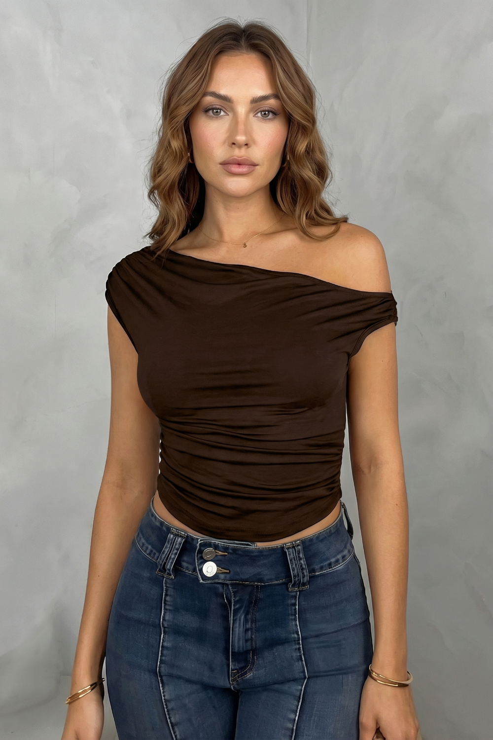 Women's Asymmetric One Shoulder Ruched Top – Stretch Fit Sleeveless Top