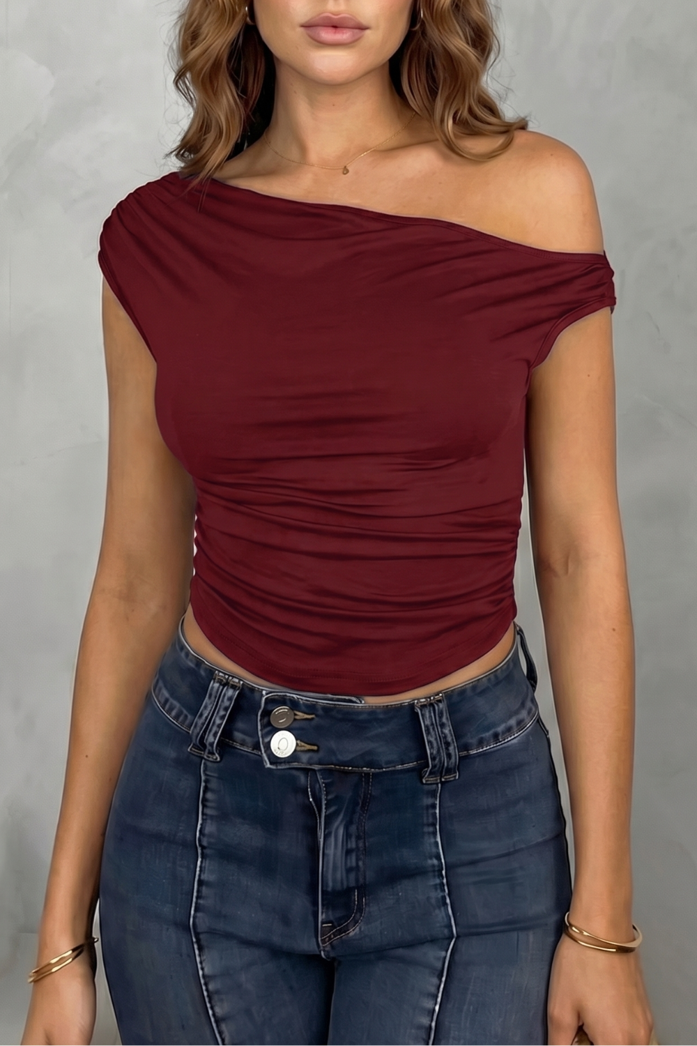 Women's Asymmetric One Shoulder Ruched Top – Stretch Fit Sleeveless Top