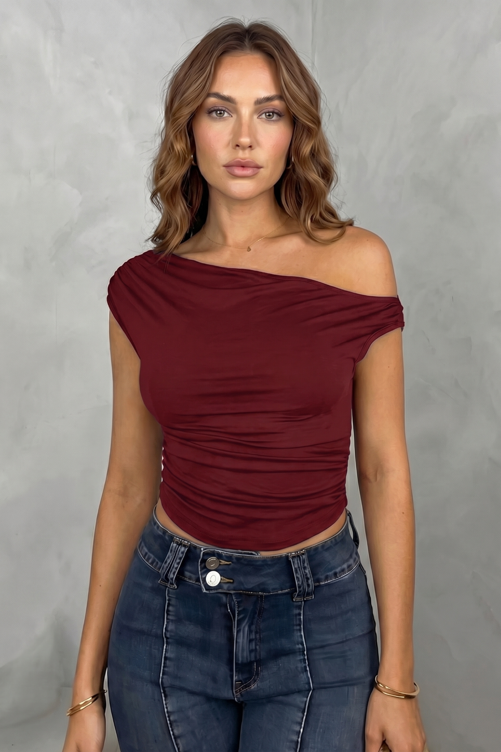 Women's Asymmetric One Shoulder Ruched Top – Stretch Fit Sleeveless Top