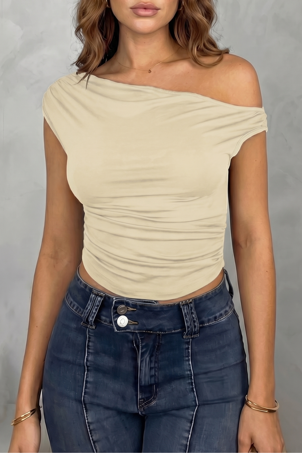 Women's Asymmetric One Shoulder Ruched Top – Stretch Fit Sleeveless Top