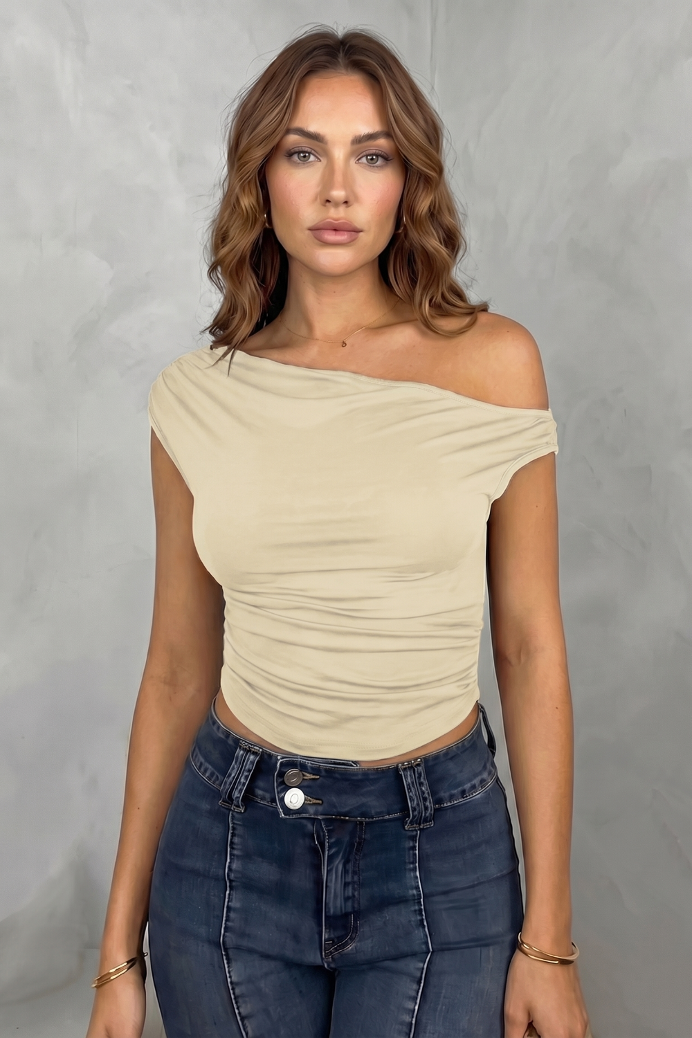 Women's Asymmetric One Shoulder Ruched Top – Stretch Fit Sleeveless Top