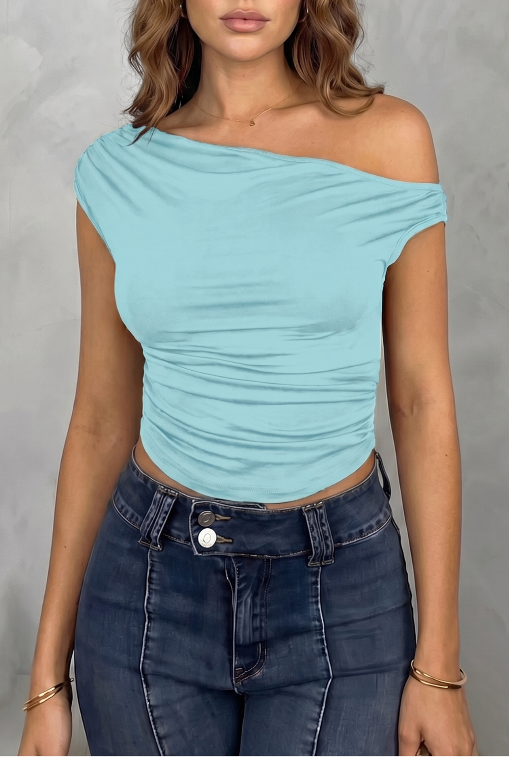 Women's Asymmetric One Shoulder Ruched Top – Stretch Fit Sleeveless Top
