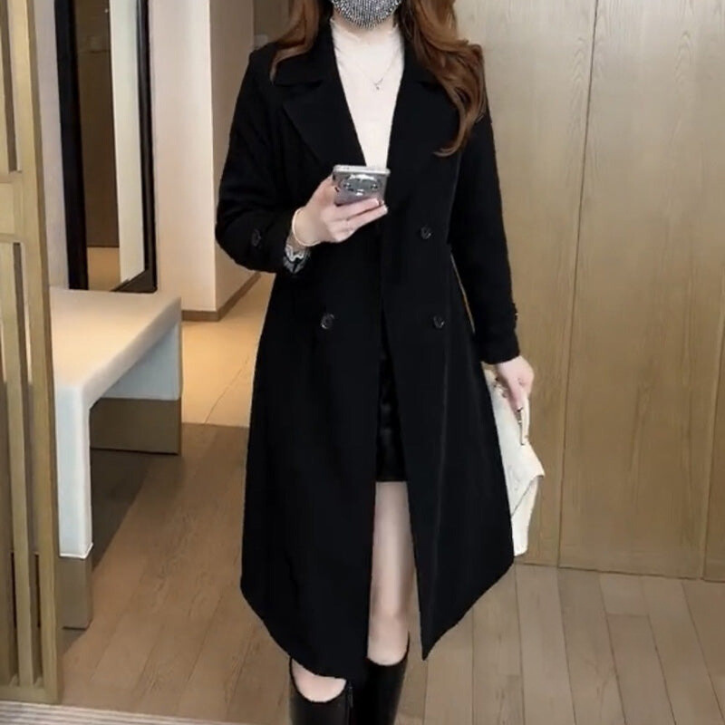 Kacob | Women's Belted Long Coat – Double Breasted Trench Style Winter Coat