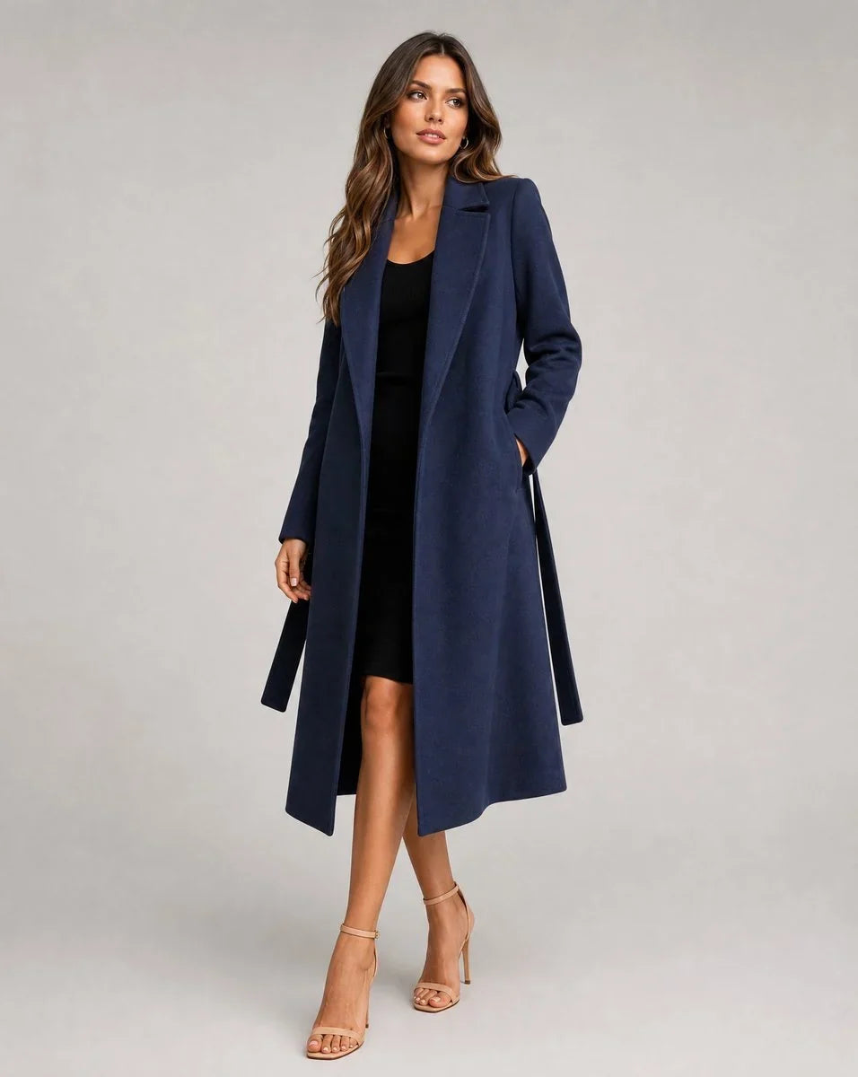 Kacob | Women's Belted Long Coat – Notch Lapel Maxi Trench Coat