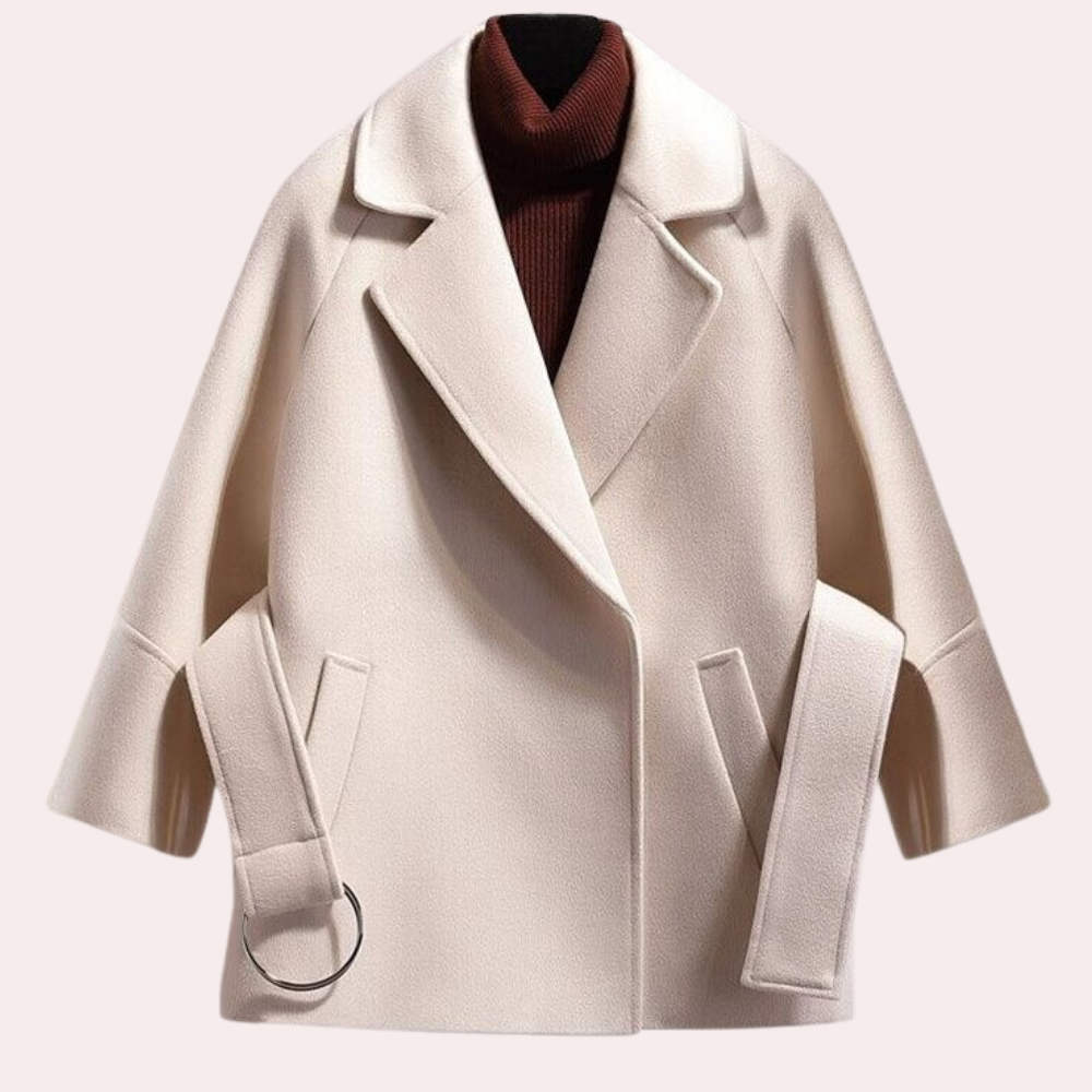 Kacob | Women's Belted Short Trench – Wide Collar Cropped Sleeve Coat