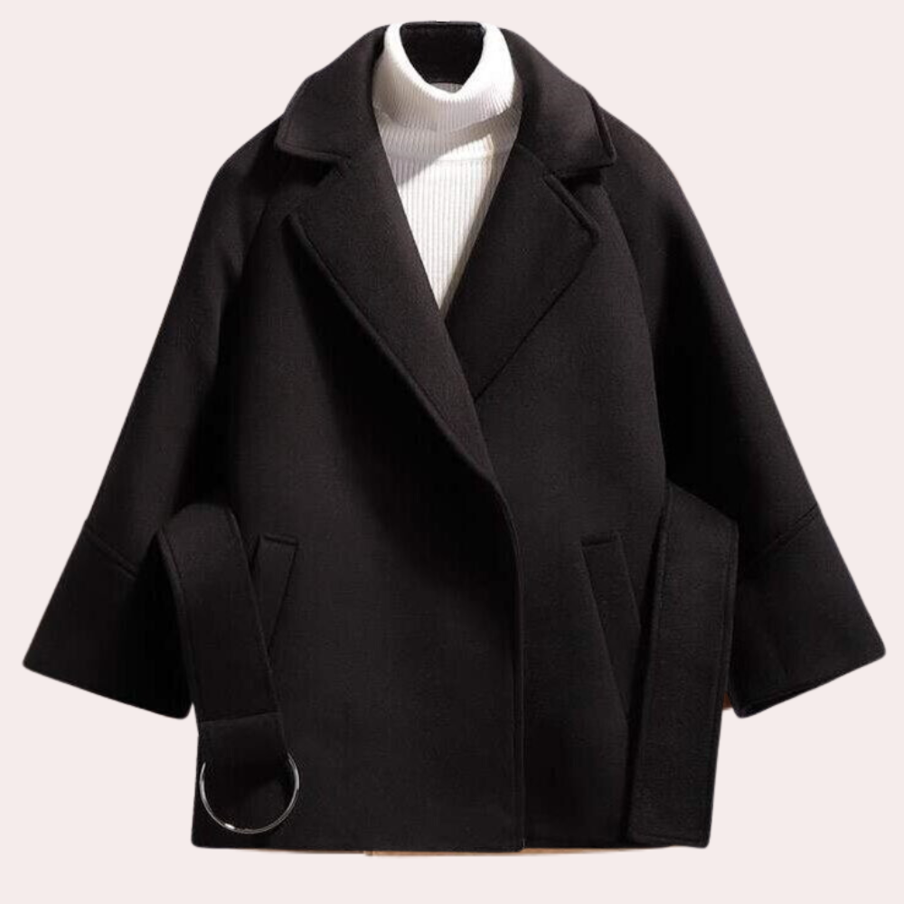 Kacob | Women's Belted Short Trench – Wide Collar Cropped Sleeve Coat