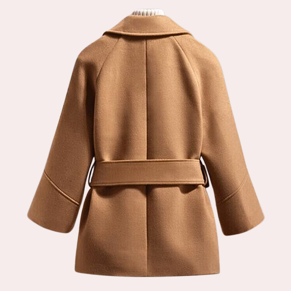 Kacob | Women's Belted Short Trench – Wide Collar Cropped Sleeve Coat