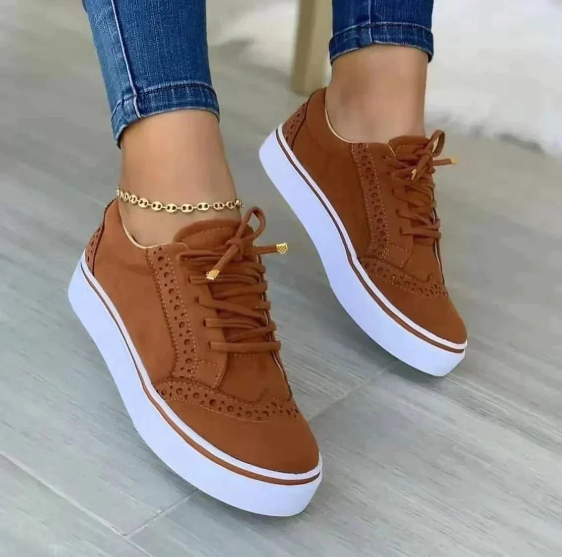 Kacob | Women's Brogue Trainers – Platform Lace Up Casual Shoes