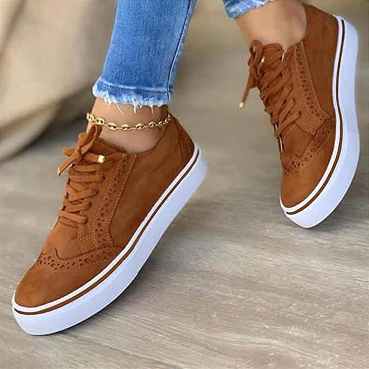 Kacob | Women's Brogue Trainers – Platform Lace Up Casual Shoes