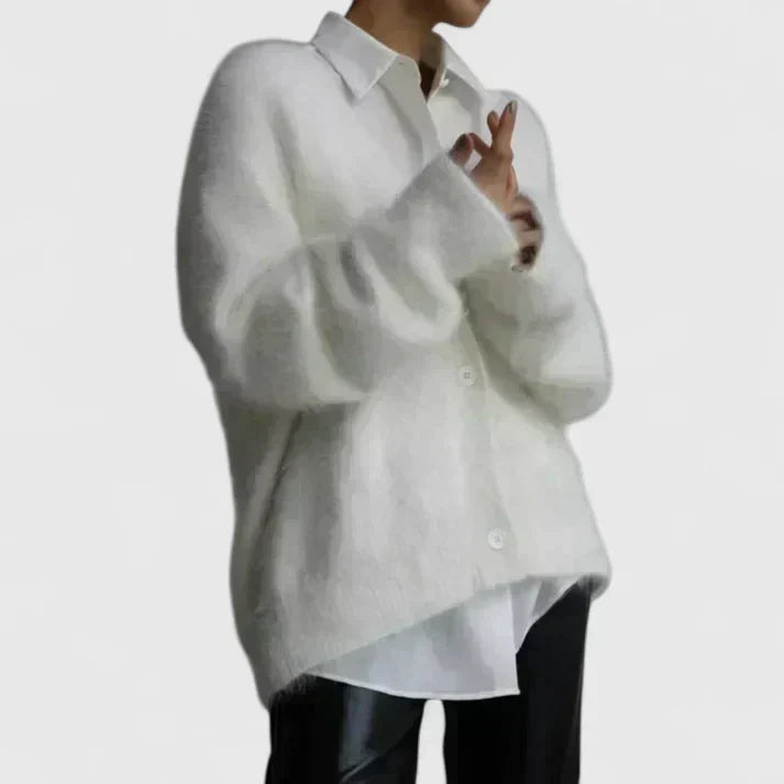 Women's Brushed Knit V Neck Cardigan – Oversized Fluffy Slouchy Button Front Knit