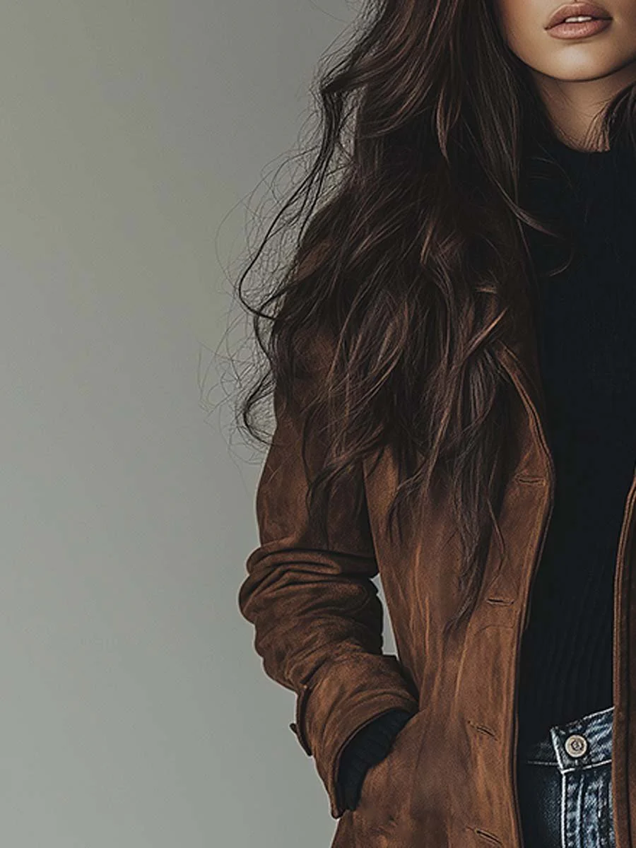 Kacob | Women's Brushed Long Trench Coat – Double Breasted Belted Coat