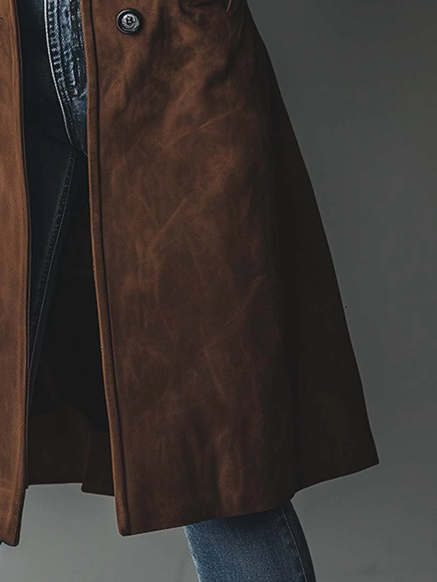 Kacob | Women's Brushed Long Trench Coat – Double Breasted Belted Coat