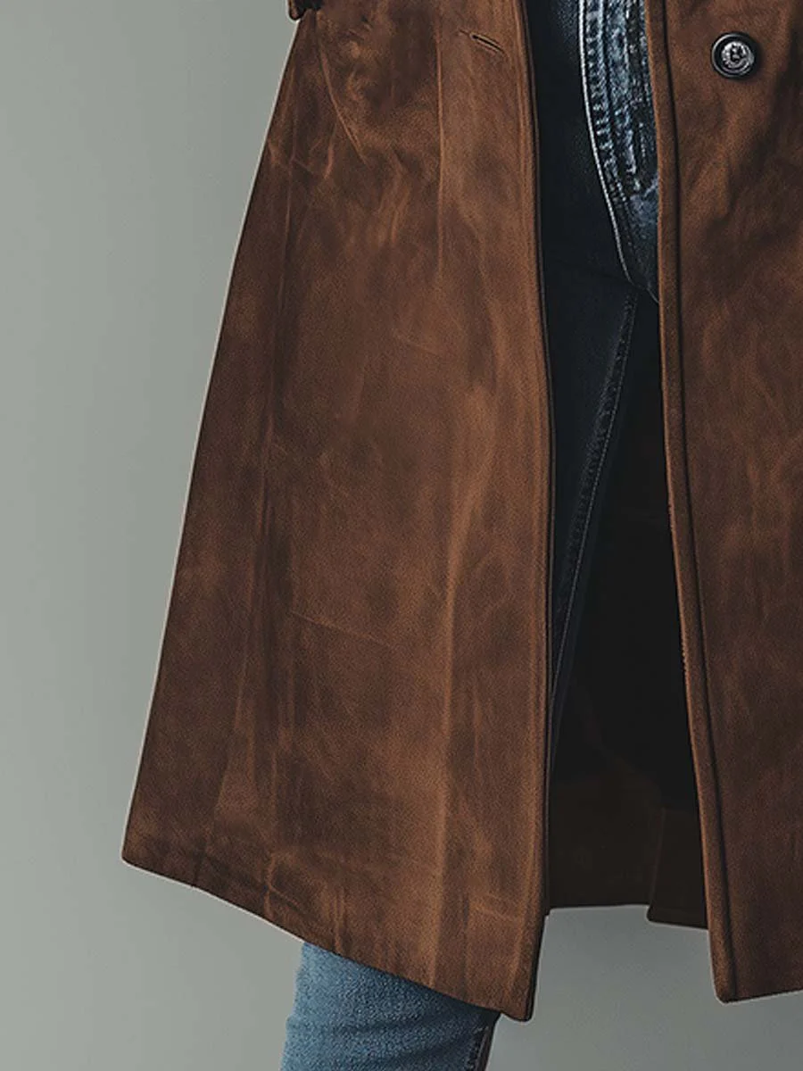Kacob | Women's Brushed Long Trench Coat – Double Breasted Belted Coat