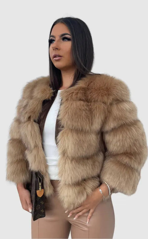 Kacob | Women's Bubble Faux Fur Coat – Fluffy Statement Fur Coat