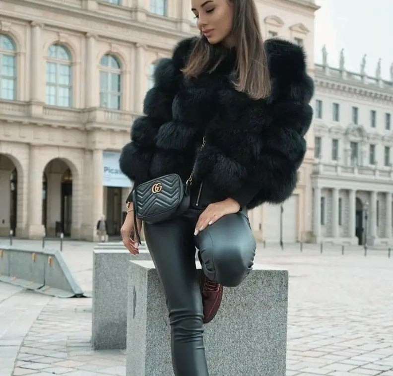 Kacob | Women's Bubble Faux Fur Coat – Fluffy Statement Fur Coat