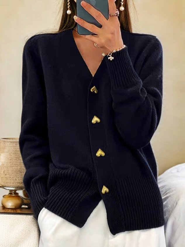 Kacob | Women's Button Up Cardigan – Crop V-Neck Knitted Cardigan