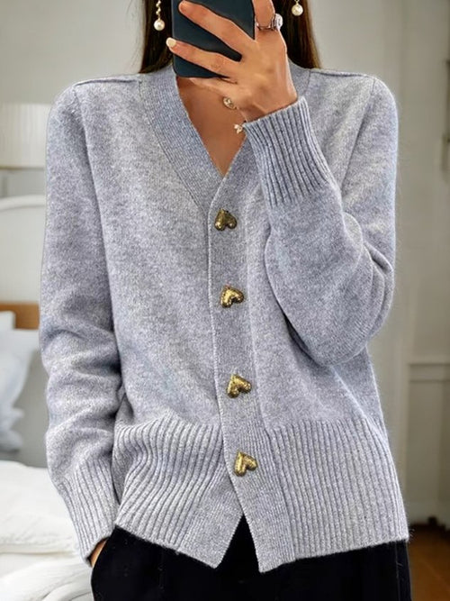 Kacob | Women's Button Up Cardigan – Crop V-Neck Knitted Cardigan