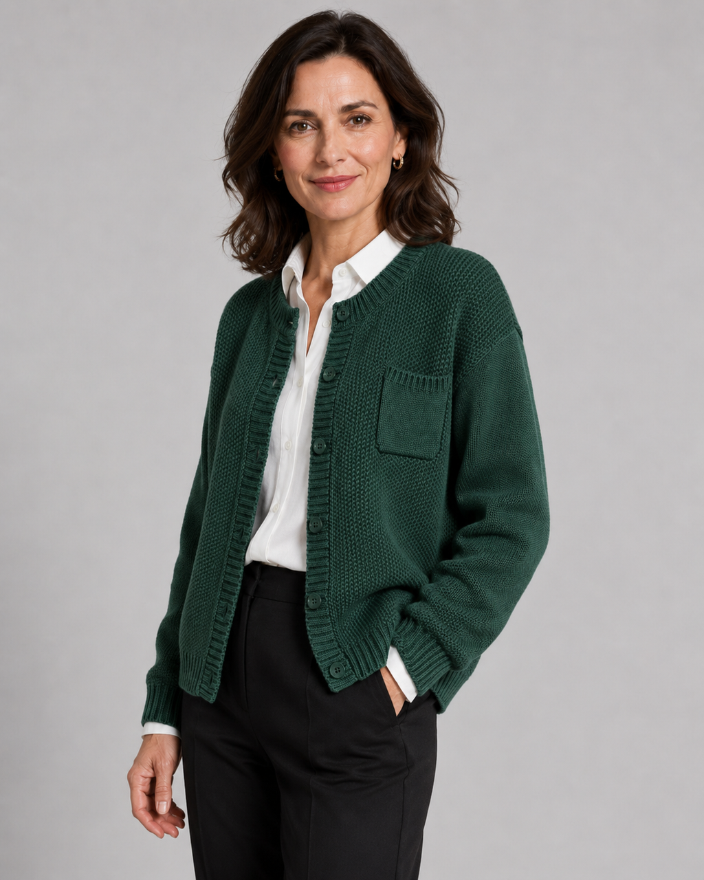 Women's Button-Up Knit Cardigan with Chest Pocket
