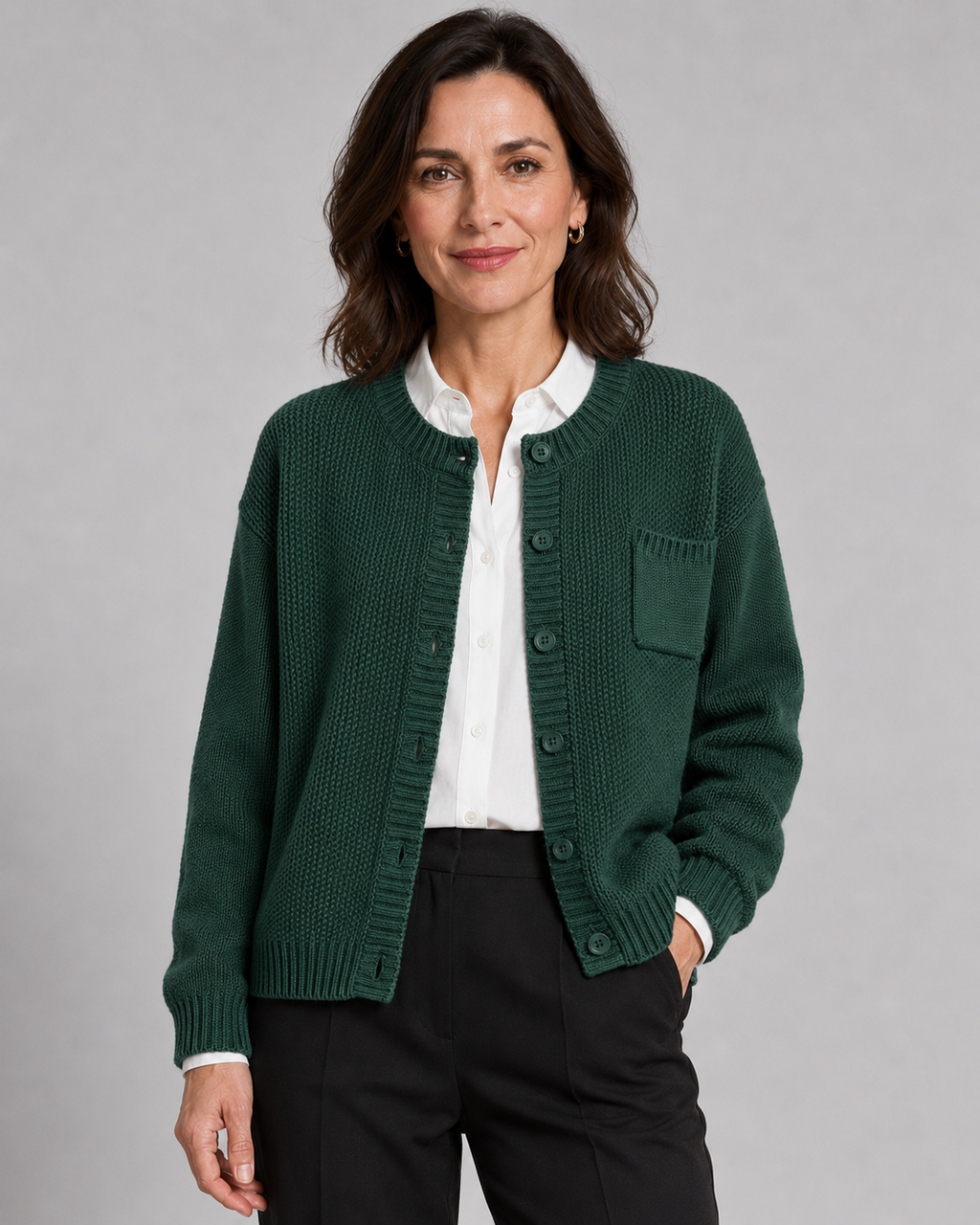 Women's Button-Up Knit Cardigan with Chest Pocket