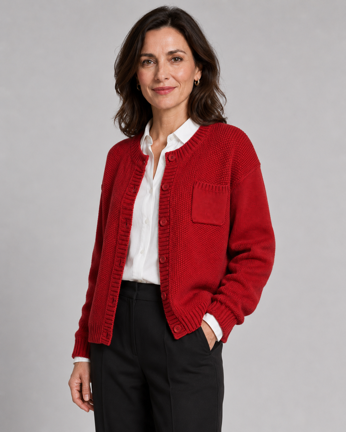 Women's Button-Up Knit Cardigan with Chest Pocket