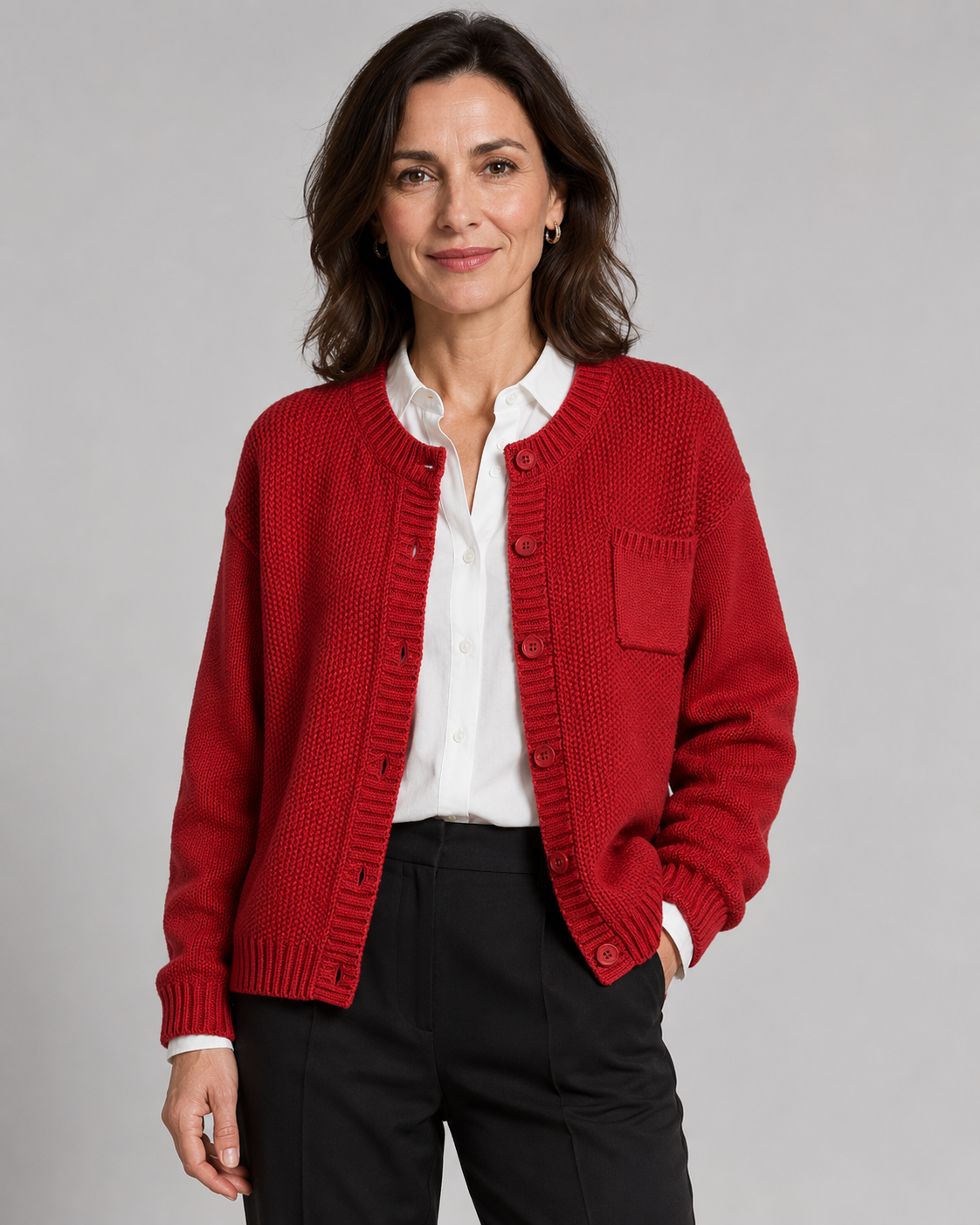 Women's Button-Up Knit Cardigan with Chest Pocket
