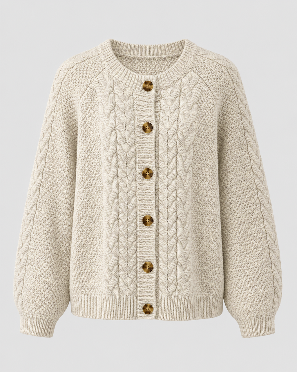 Women's Cable Knit Cardigan – Raglan Sleeve Button Front