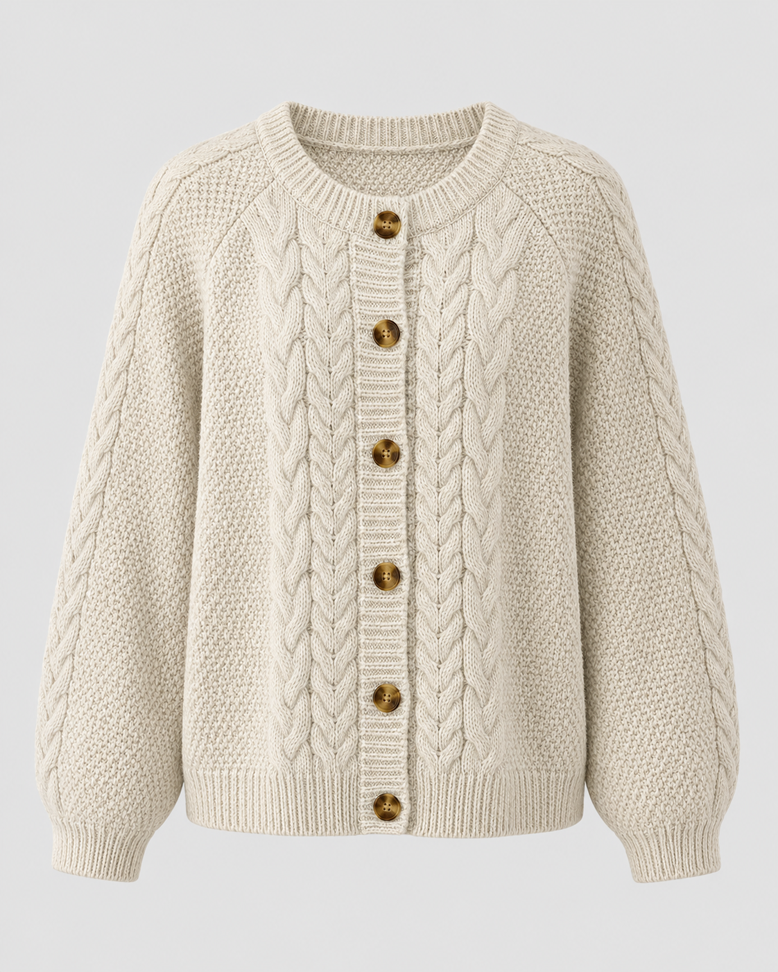 Women's Cable Knit Cardigan – Raglan Sleeve Button Front