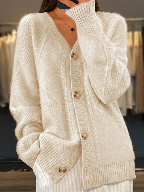 Kacob | Women's Cable Knit Cardigan – V-Neck Button Up Chunky Cardigan
