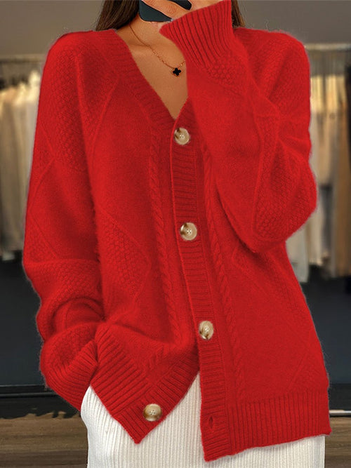 Kacob | Women's Cable Knit Cardigan – V-Neck Button Up Chunky Cardigan