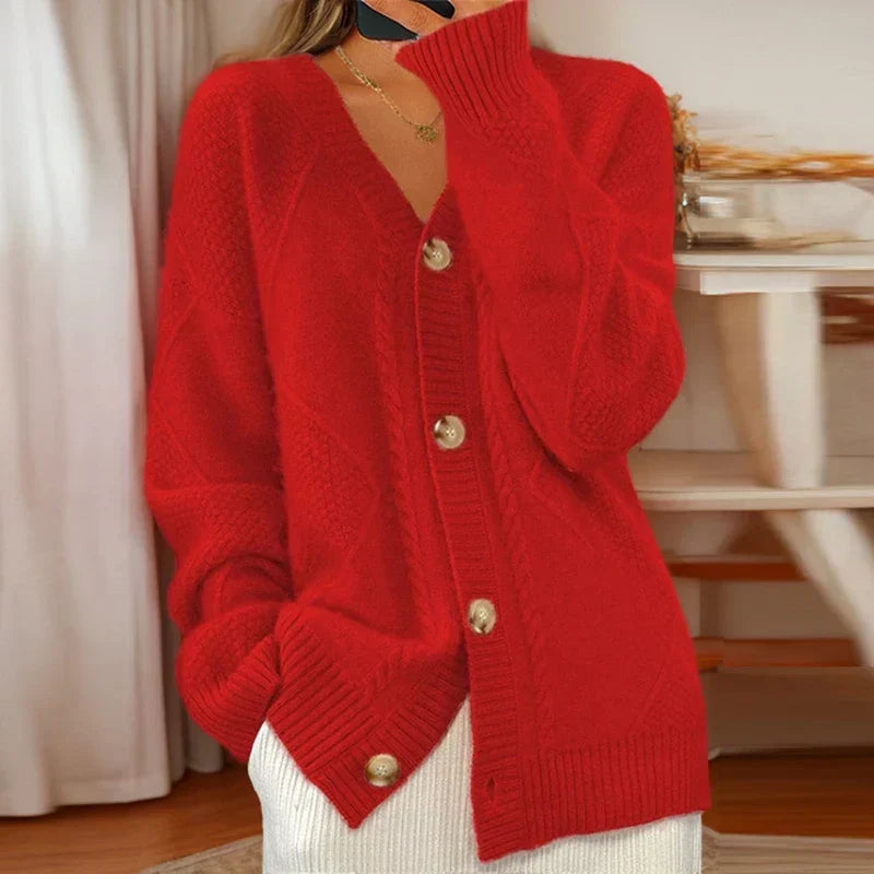 Kacob | Women's Cable Knit Cardigan – V-Neck Button Up Chunky Cardigan