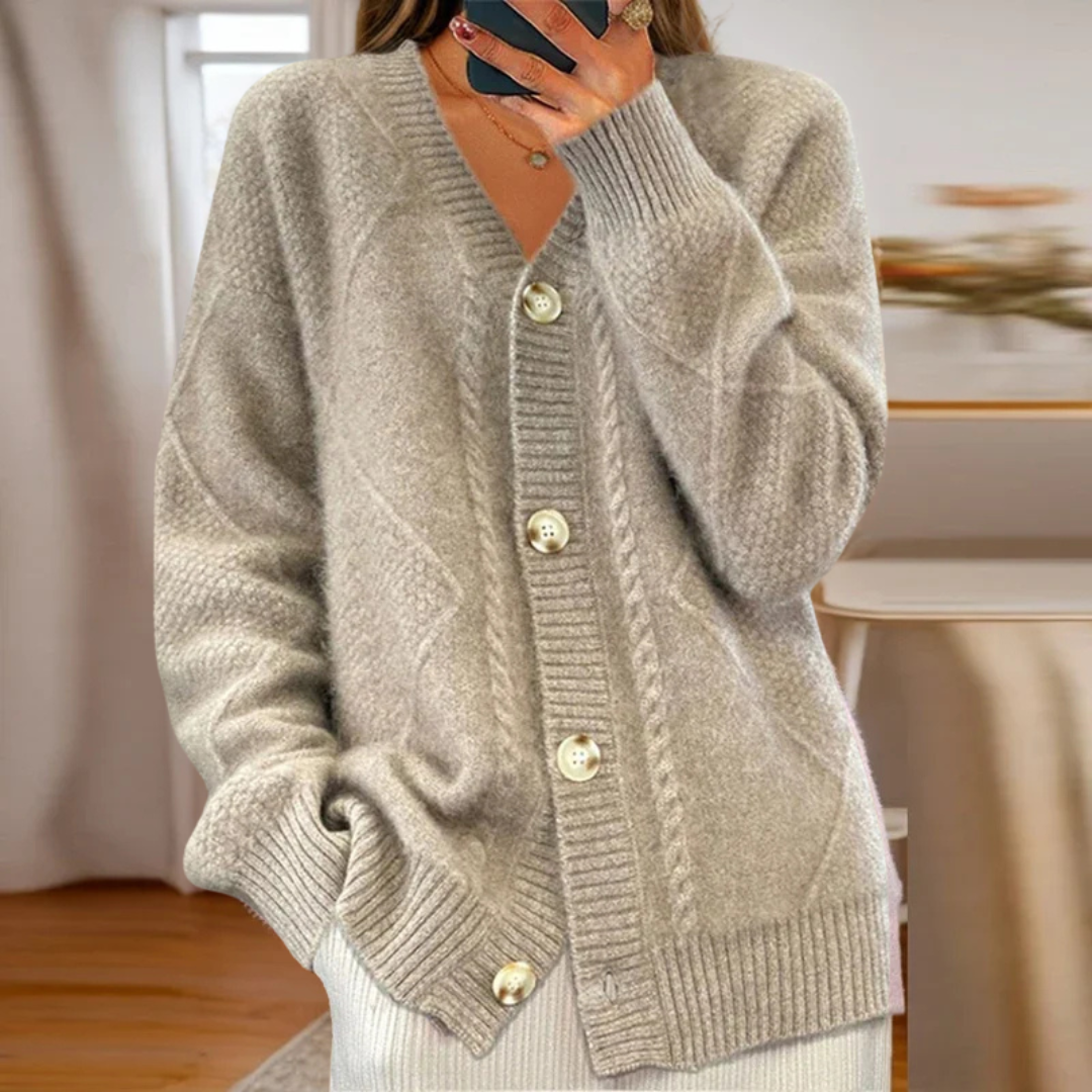 Kacob | Women's Cable Knit Cardigan – V-Neck Button Up Chunky Cardigan