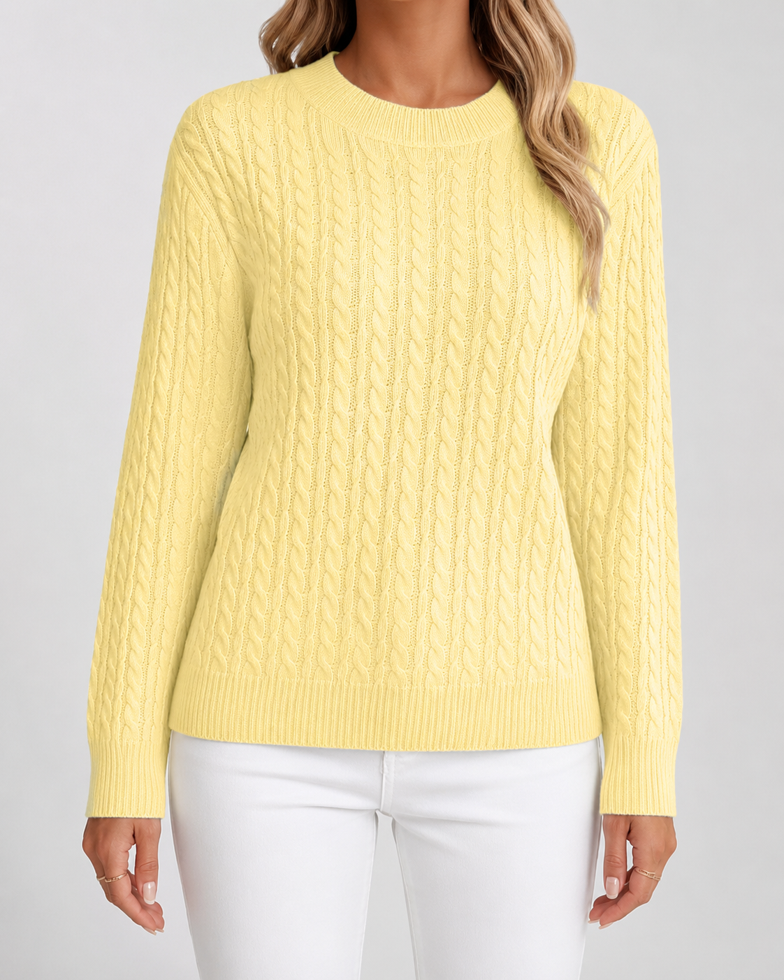 Women's Cable Knit Crew Neck Jumper – Ribbed Trims