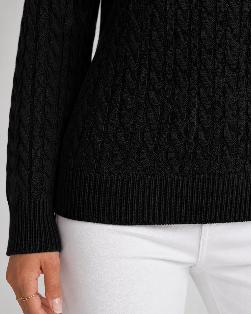 Women's Cable Knit Crew Neck Jumper – Ribbed Trims