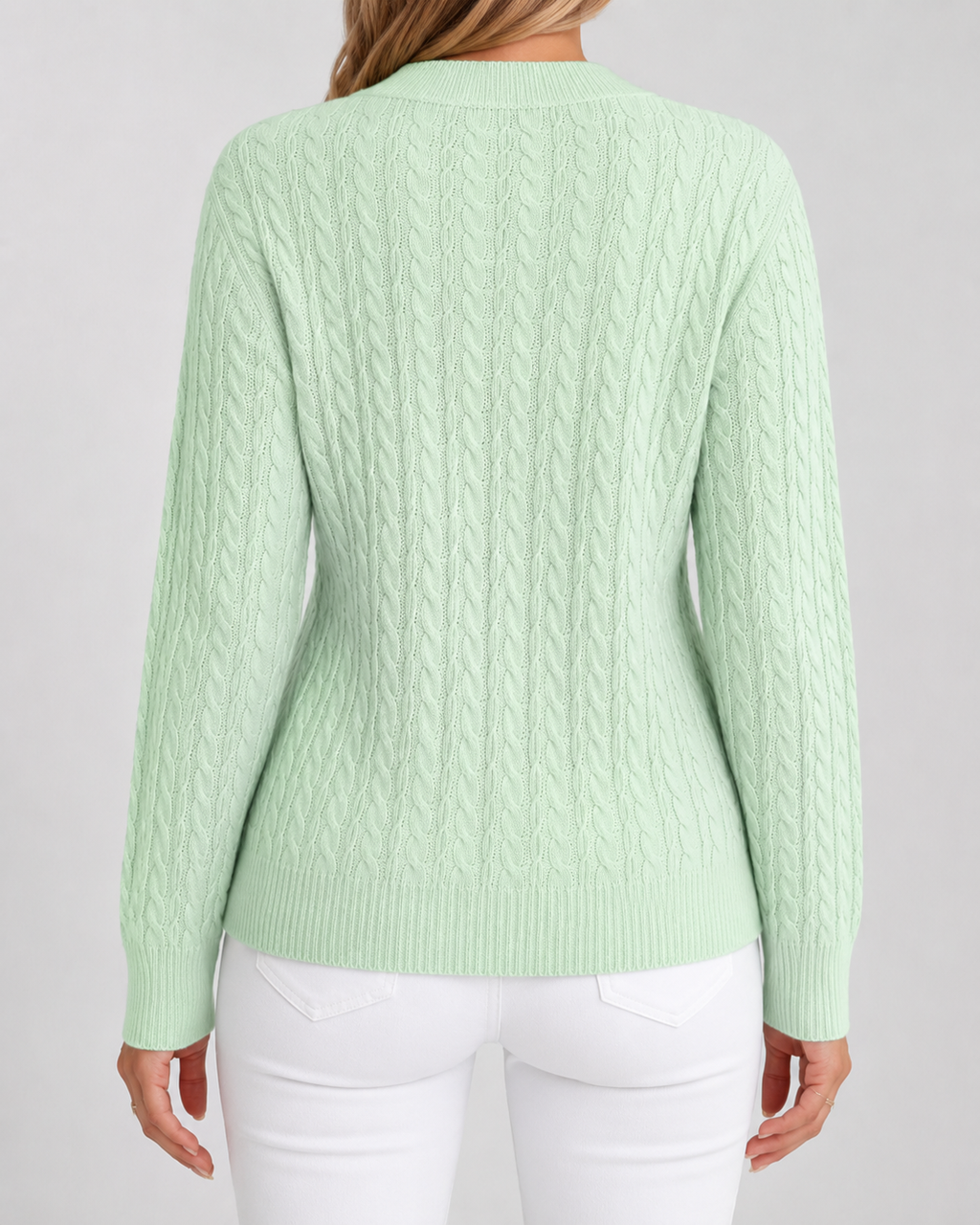 Women's Cable Knit Crew Neck Jumper – Ribbed Trims
