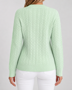 Women's Cable Knit Crew Neck Jumper – Ribbed Trims