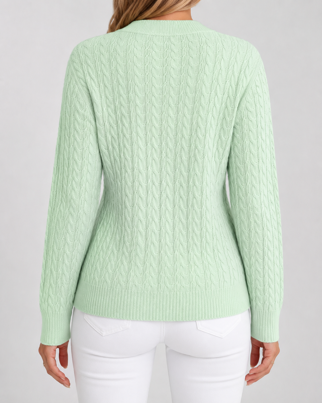 Women's Cable Knit Crew Neck Jumper – Ribbed Trims