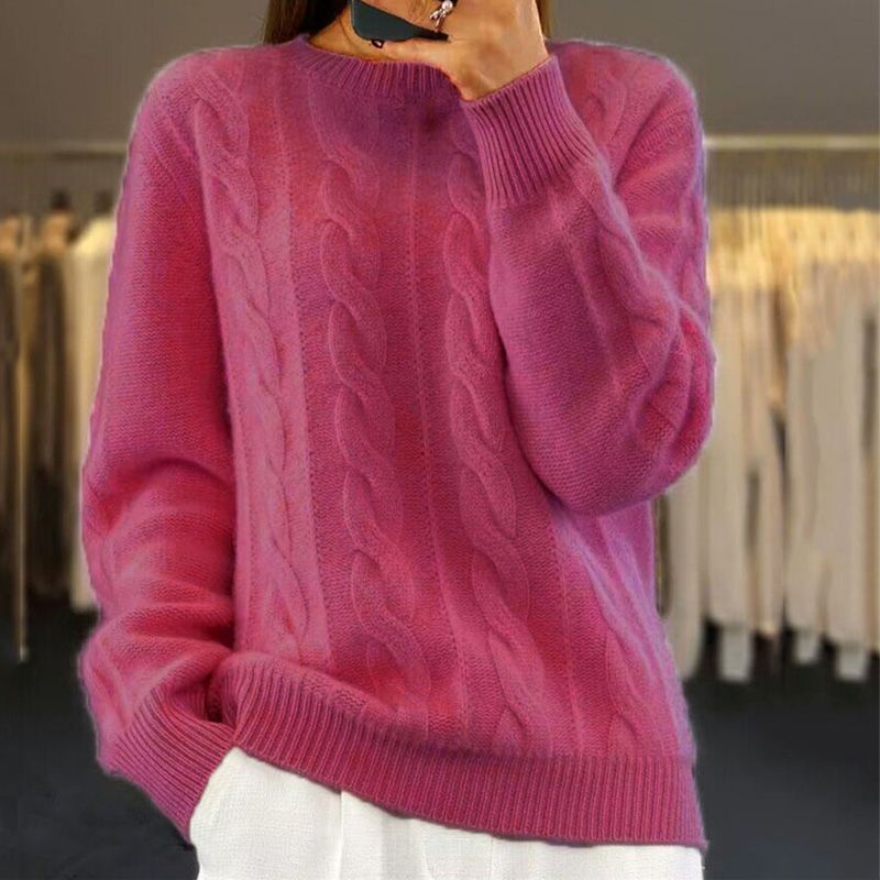 Kacob | Women's Cable Knit Jumper – Crew Neck Chunky Knitted Jumper