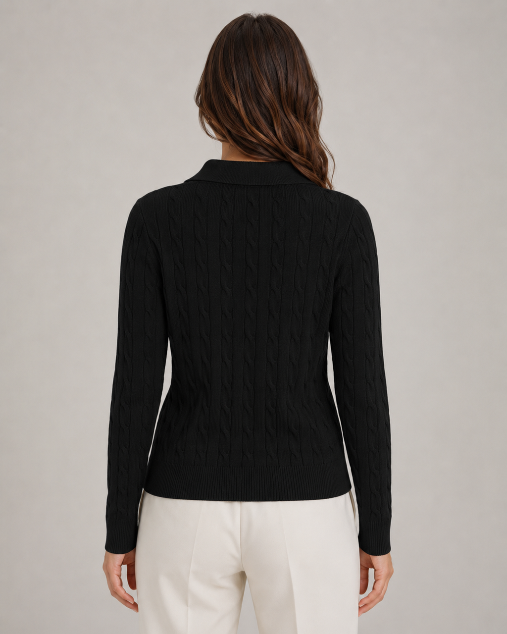 Women's Cable Knit Polo Collar Jumper