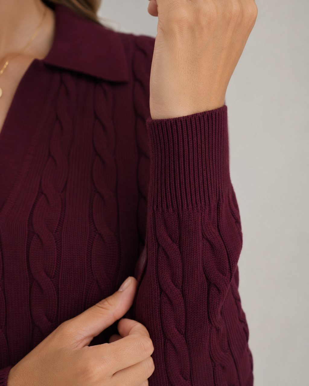 Women's Cable Knit Polo Collar Jumper
