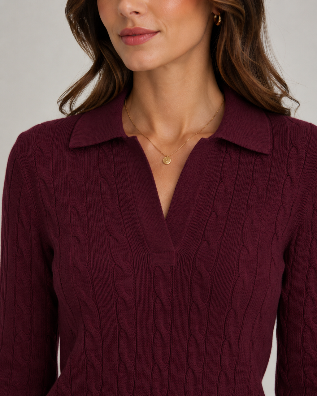 Women's Cable Knit Polo Collar Jumper