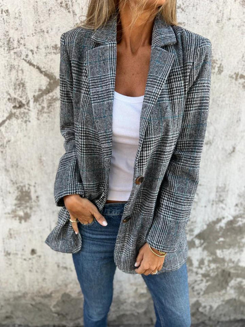 Kacob | Women's Check Blazer – Relaxed Single Breasted Work Blazer