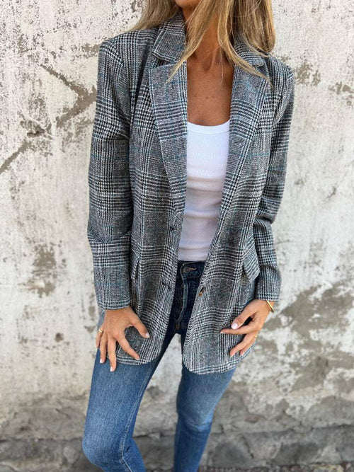 Kacob | Women's Check Blazer – Relaxed Single Breasted Work Blazer