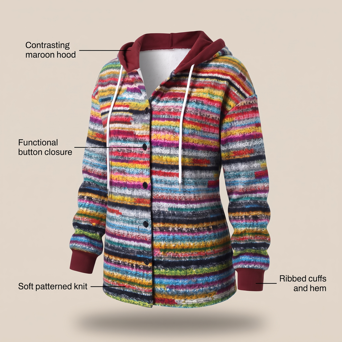 Kacob | Women's Check Hooded Coat – Single-Breasted Plaid Winter Coat
